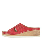 Women's Shoes By Emma Udaipur Laser Cut Flower Wedge Mule Sandals - Red