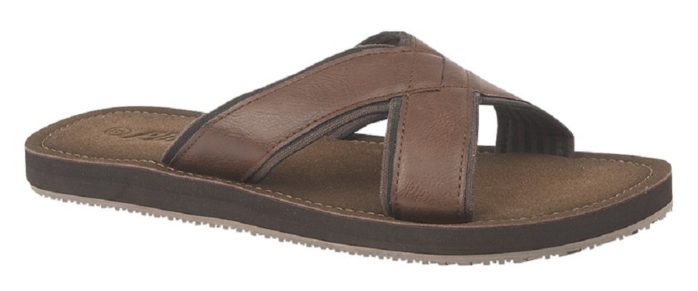 Men's PDQ Cross Strap Slip On Flip Flops M9546 - Brown