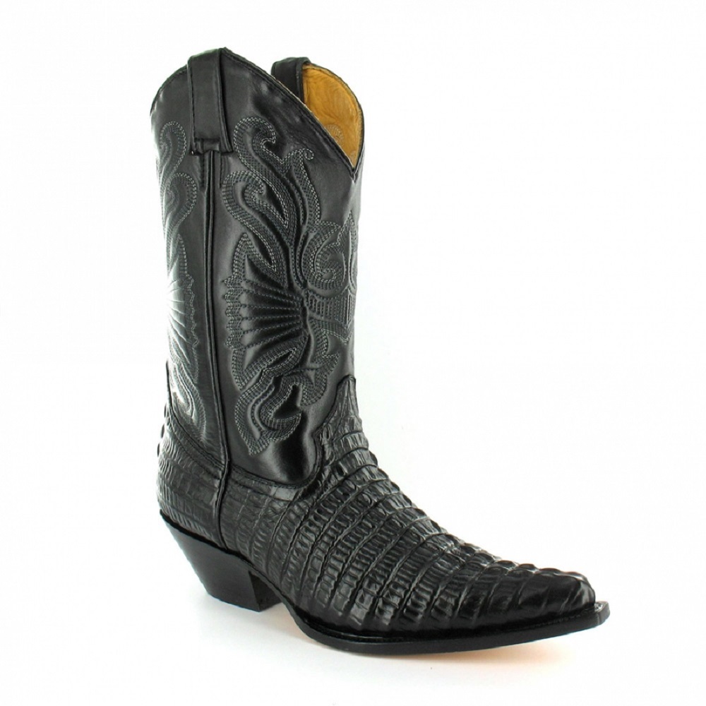 Men's GRINDERS CAROLINA Brown Crocodile Cowboy Western Leather Croc Calf Boots 