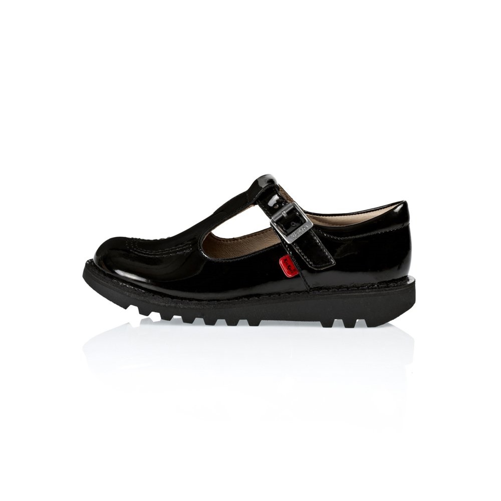 Girl's Kickers Kick T Bar Junior School Shoes - Black Patent