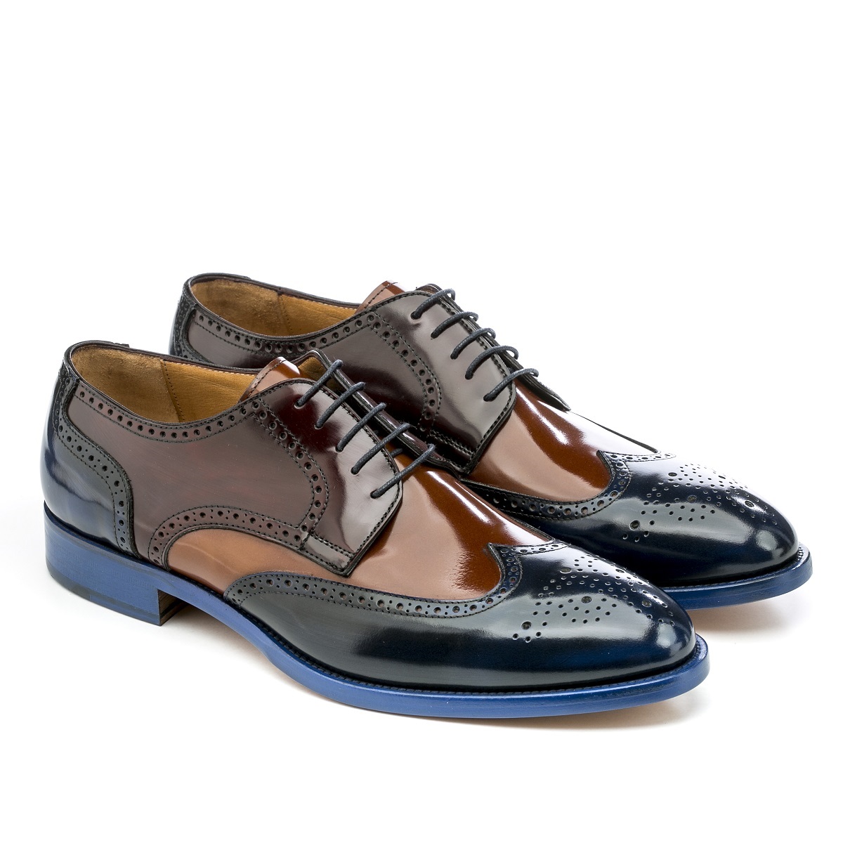 Men's Eye Derby Brogue Polished Leather Lace-Up Shoes 5453 M 39 - Navy ...