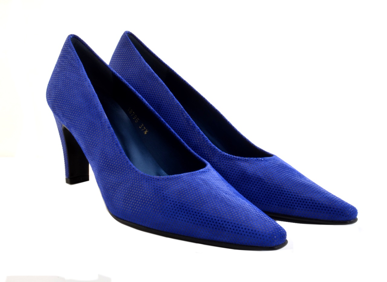 Women's EYE Mid Heel Leather Court Shoes F 73 - Royal Blue Snake