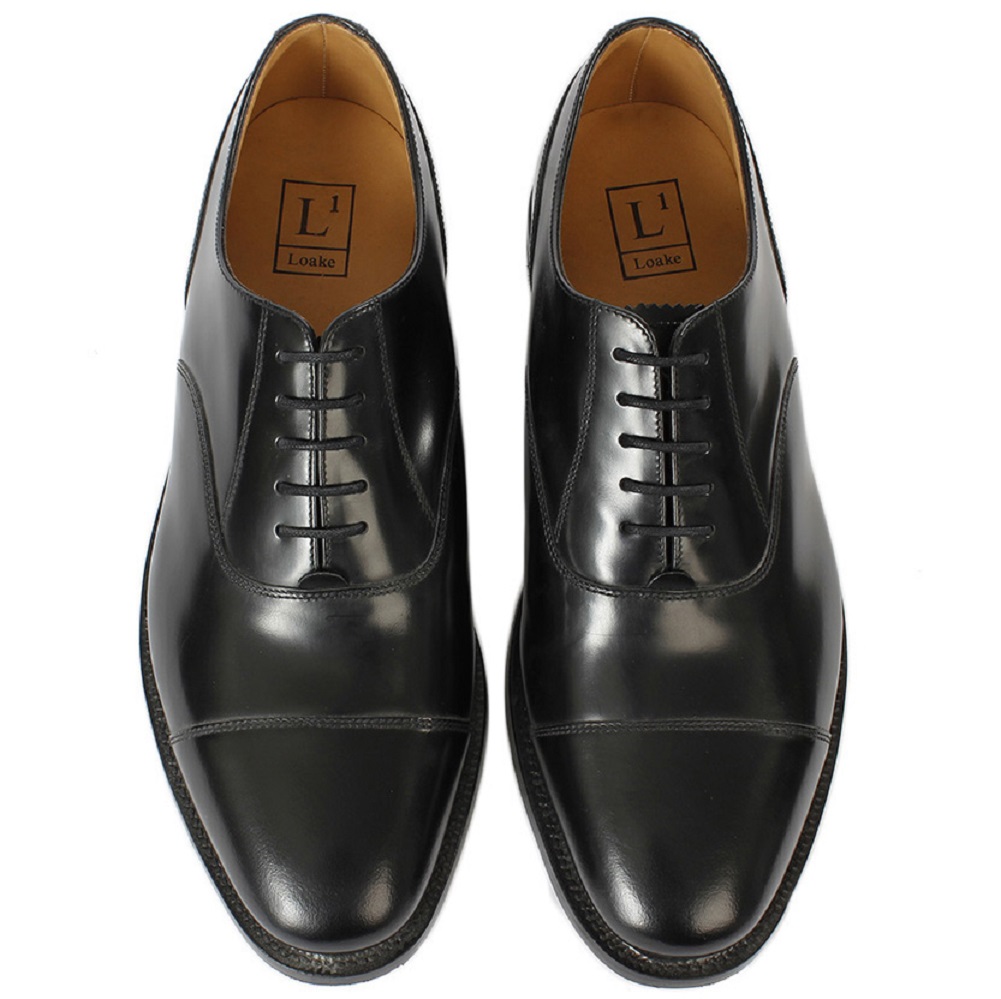 Men's LOAKE 200B Capped Oxford Lace-Up Polished Leather Shoes - Black