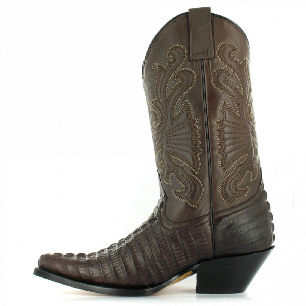 Grinders Carolina Croc Brown Leather Crocodile Tail Boot Cowboy Western Boots 