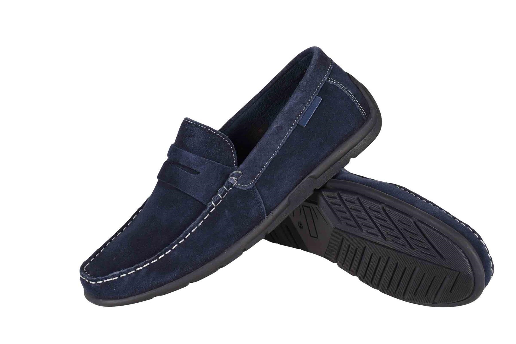 Men's CATESBY Hardward Casual Moccasin Leather Loafer Shoes - Navy Suede