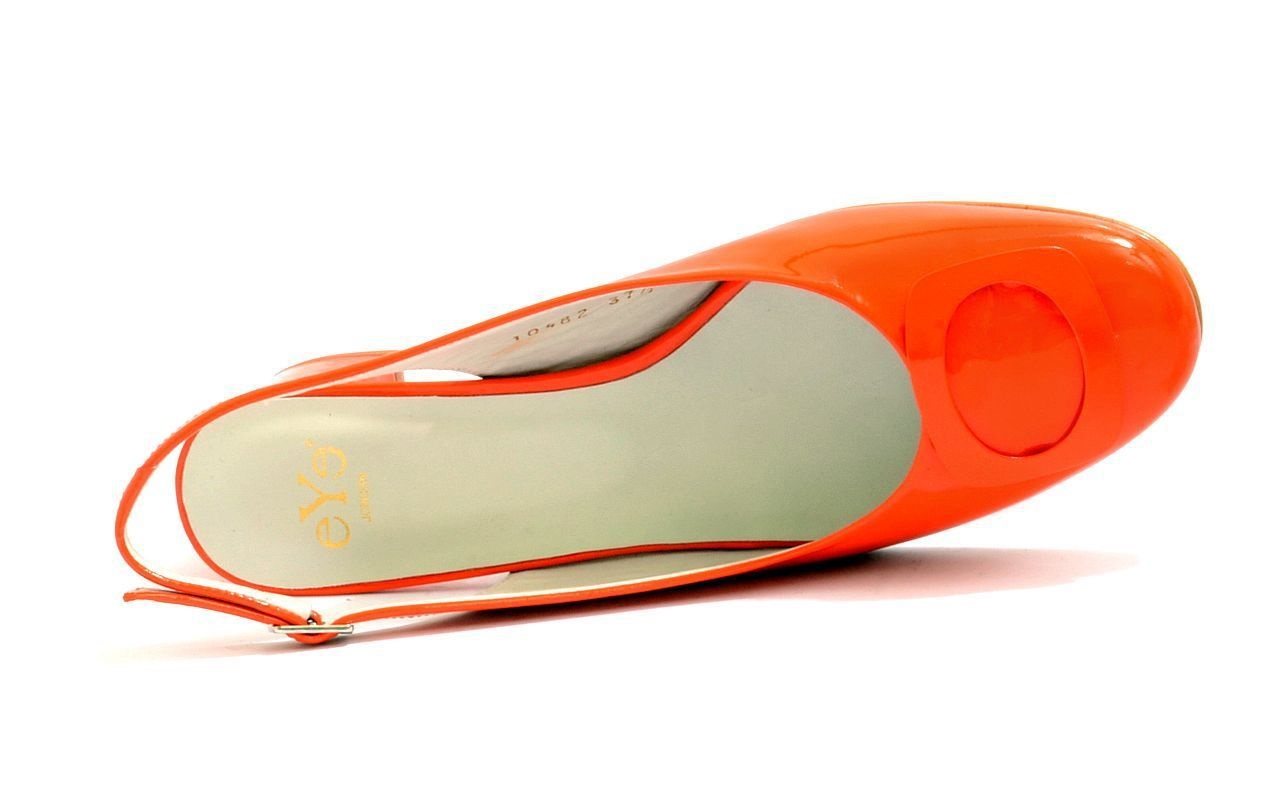 Women s EYE Sling Back Low Heel Leather Shoes G 124 Orange Patent