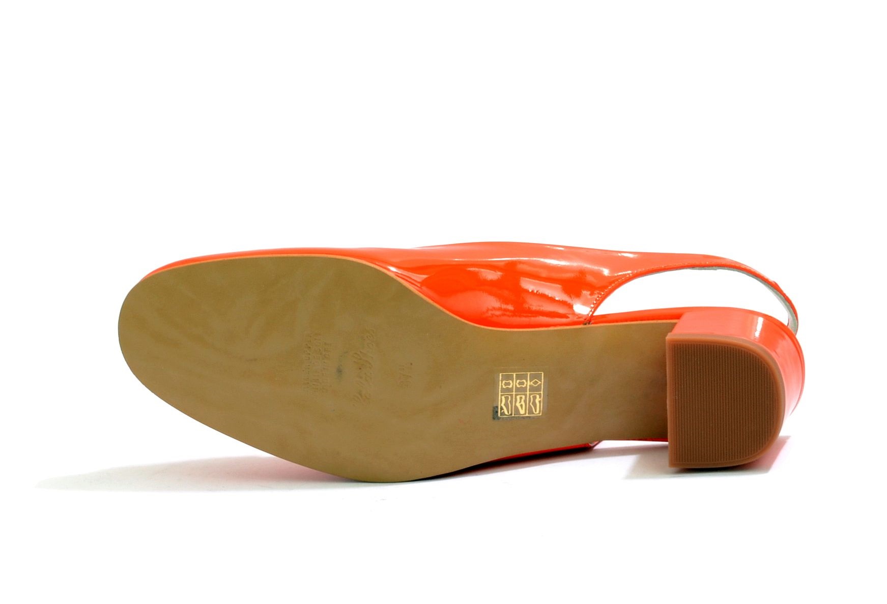 Women s EYE Sling Back Low Heel Leather Shoes G 124 Orange Patent