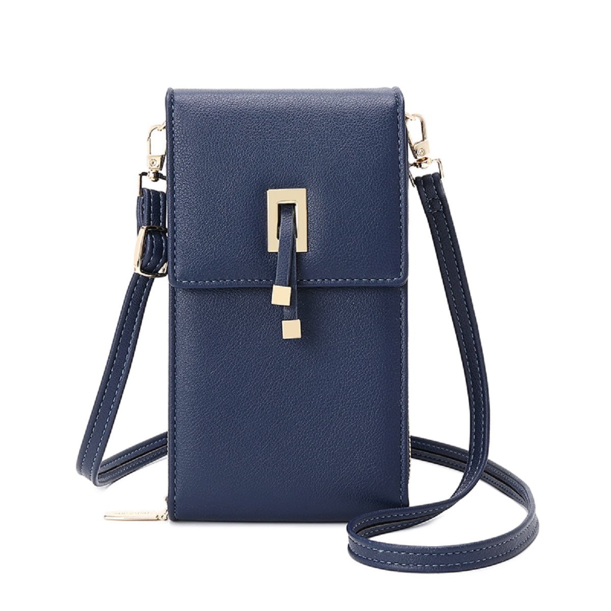 Women's Long & Son Multi Compartment Crossbody Phone Bag Q-010 - Navy