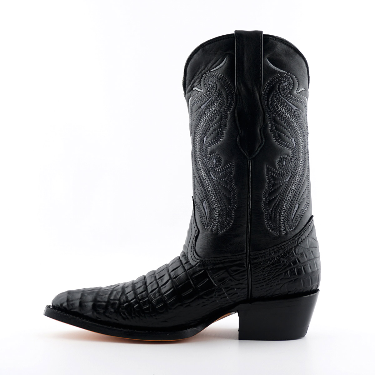 Men's GRINDERS CAROLINA Black Crocodile Cowboy Western Leather Croc Calf Boots 
