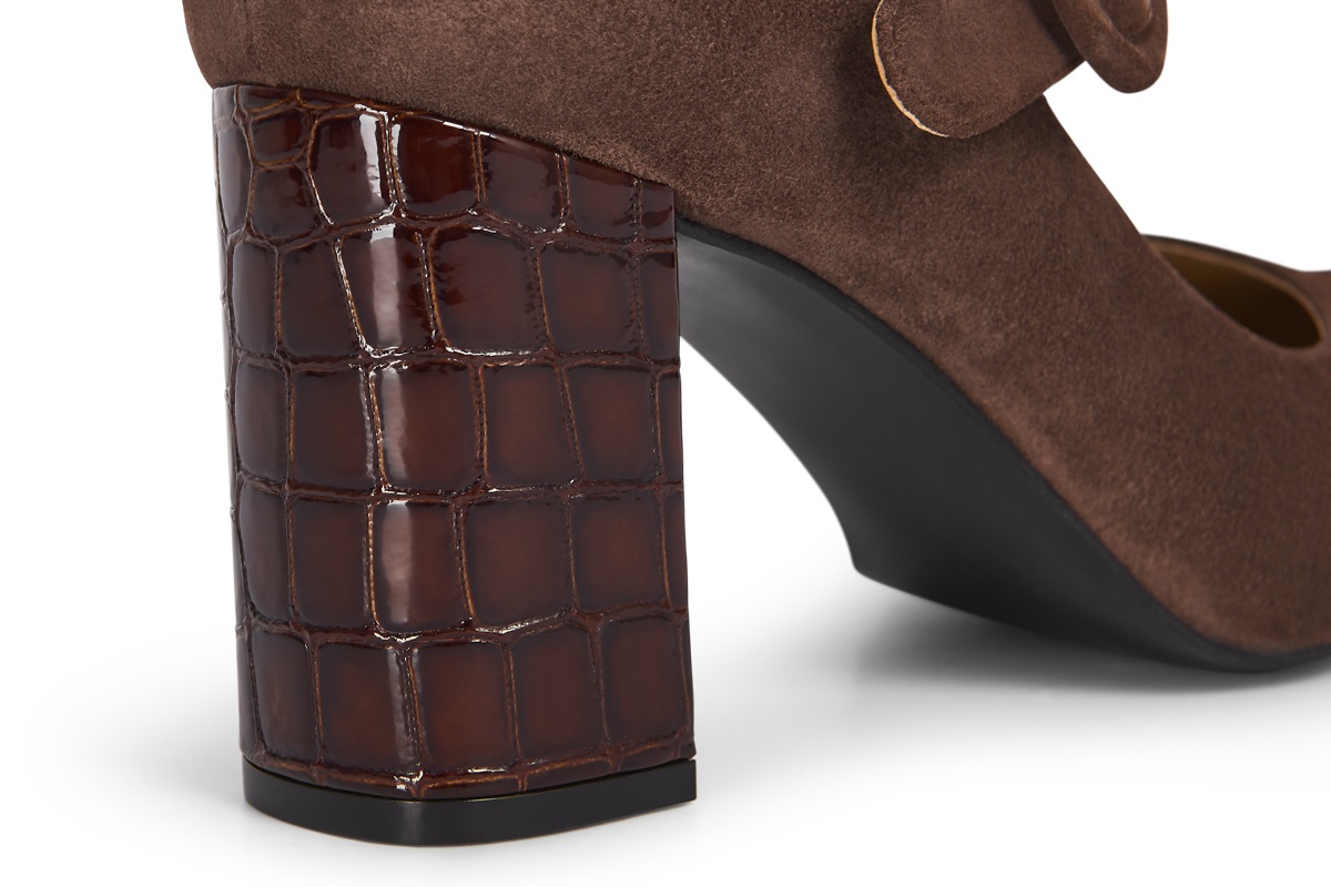 Women s Eye Mary Jane Block Heel Leather Shoes G 130 Brown Suede