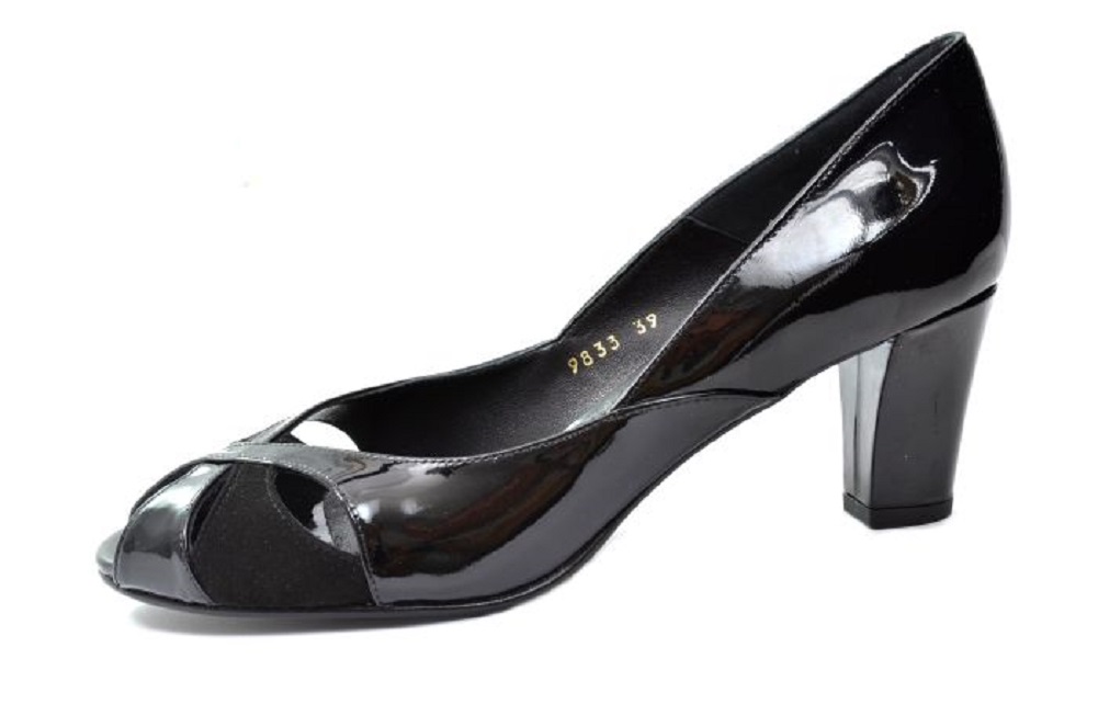 Women's Eye Smart Leather Peep-Toe Court Shoes L 41 - Black Patent