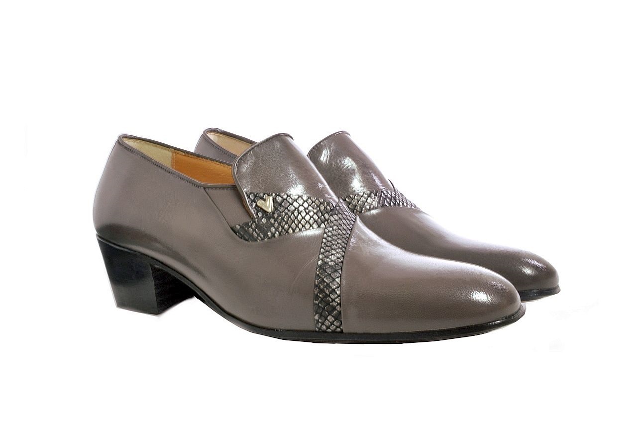 Men s VITELO Plain Leather Cuban Heel Shoes PC 9 Grey