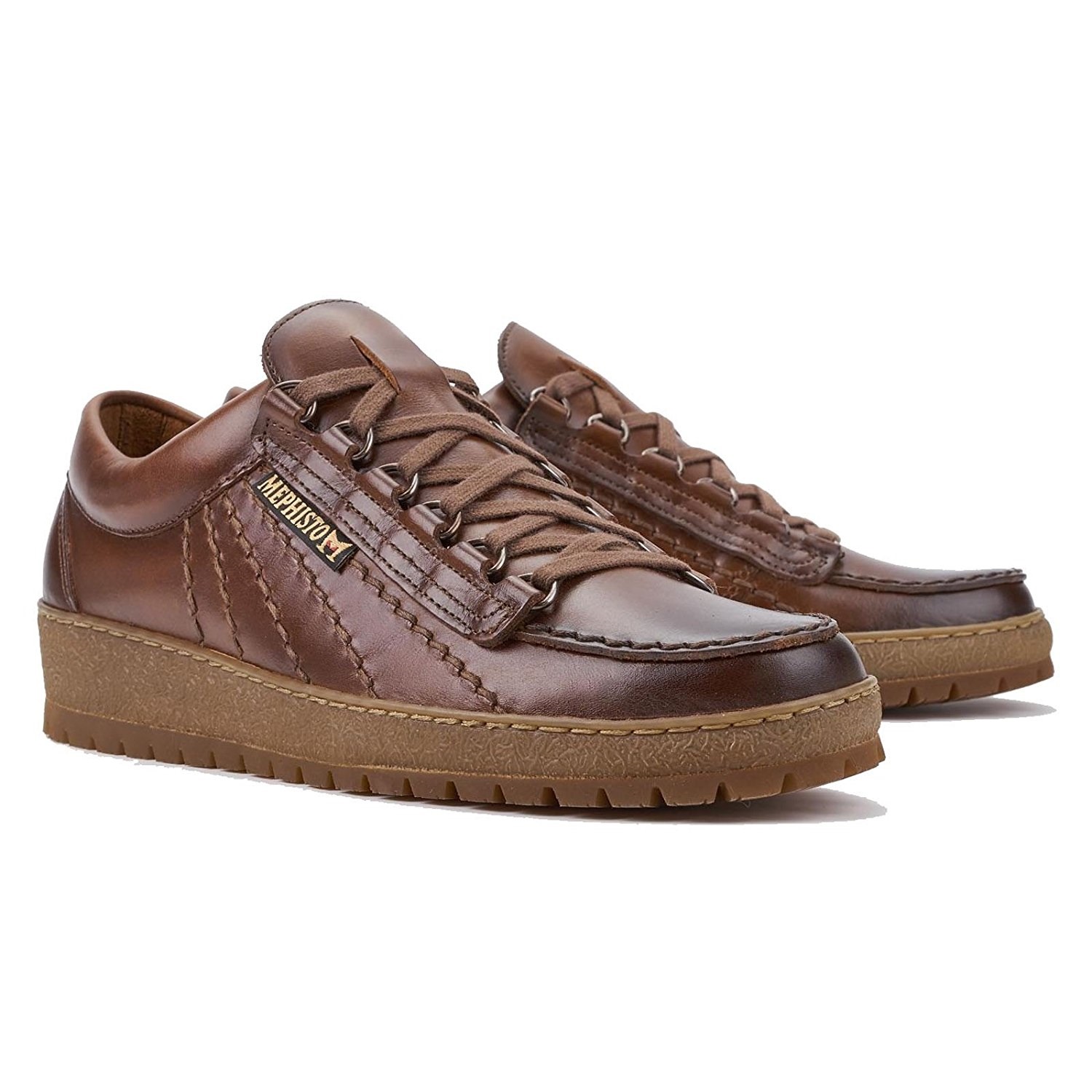 Men's Mephisto Rainbow Lace-Up Leather Shoes - Chestnut