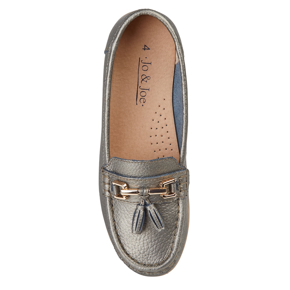 Women s Jo Joe Nautical Leather Tassel Loafer Shoes Gunmetal