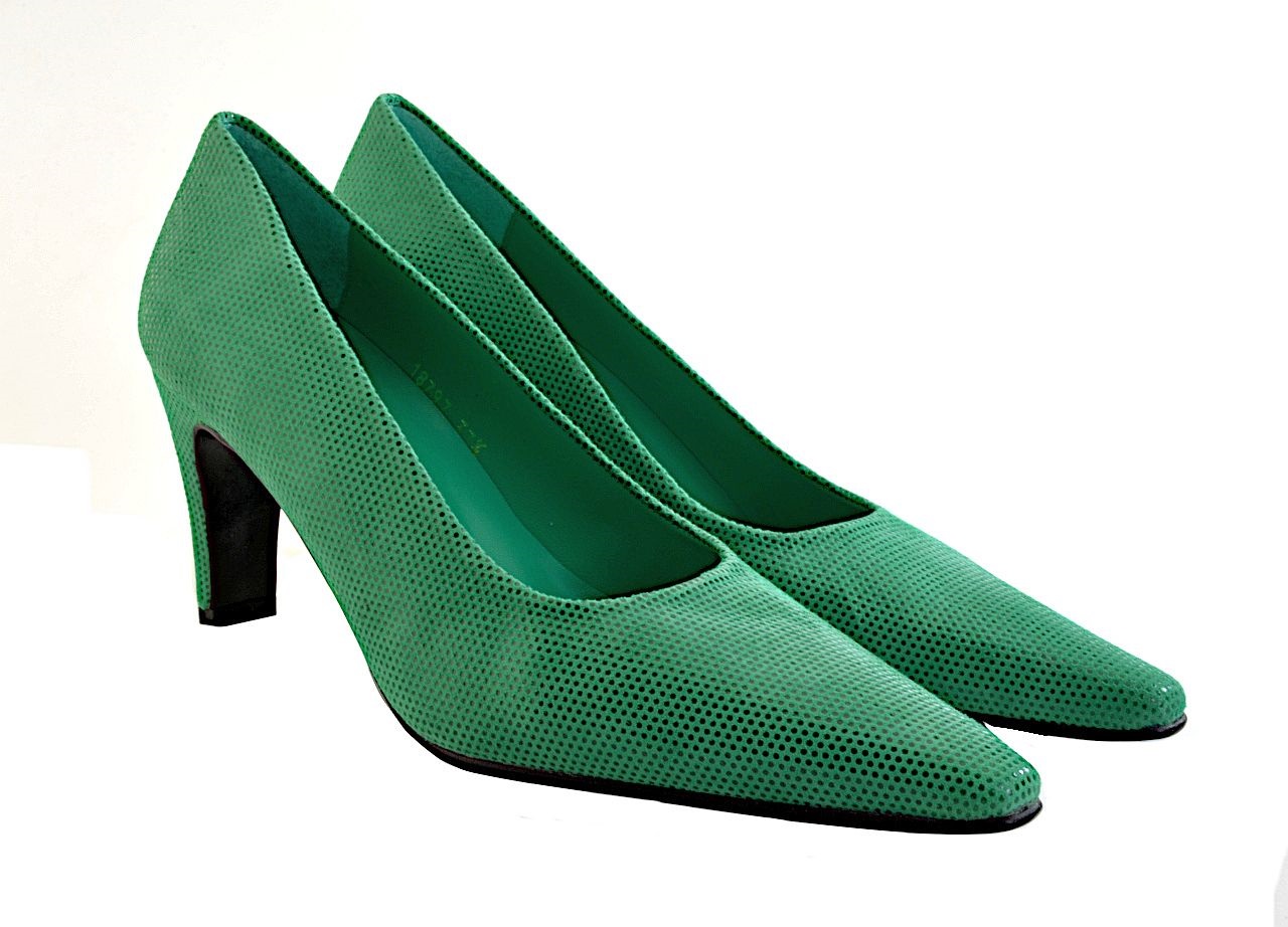 Women's EYE Mid Heel Leather Court Shoes F 73 - Green Snake