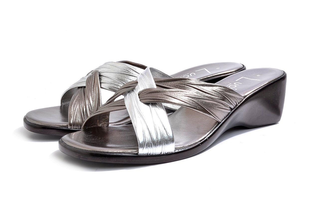 Women's Lucia Cross Strap Mid Wedge Mule Sandals - Silver