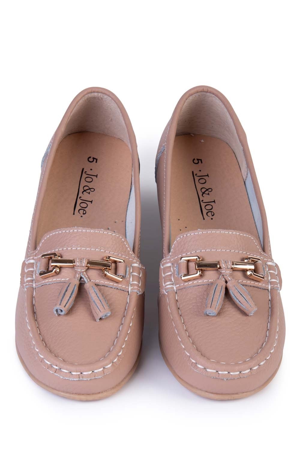 Women's Jo & Joe Nautical Leather Tassel Loafer Shoes - Mocha Pink
