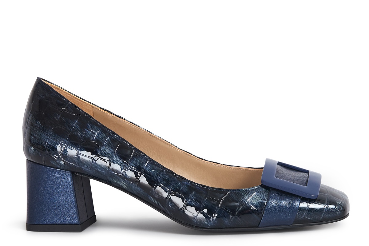 Women s Eye Croc Print Leather Court Shoes G 133 Navy